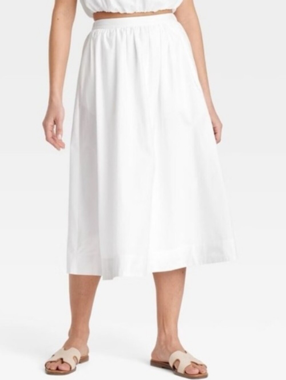 🆕️👗A New Day Women's Midi Picnic A-Line Skirt White, Sz XS